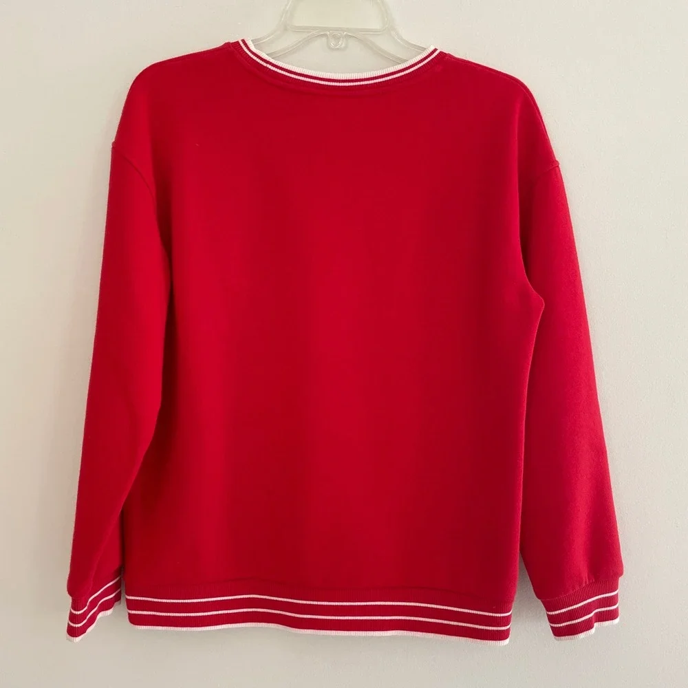 Cat & Jack‎ Red Heart Eye Smiley Face Sweatshirt XL 14 Varsity Stripe Pullover
